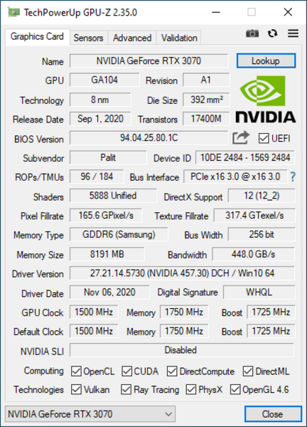 geforce rtx 3070 gpuz