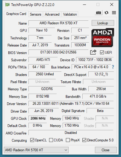 gpuz 5700XT